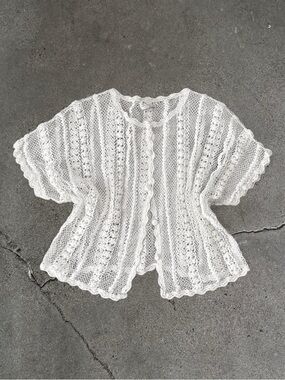 Vintage Cotton Knit Crochet Crop Top